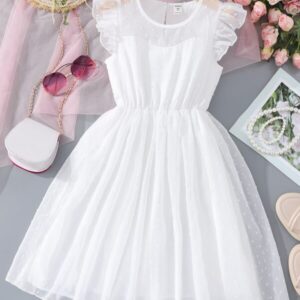 Vestido fiesta blanco cuello redondo manga capa