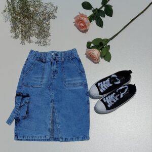 Falda midi cargo denim niñas