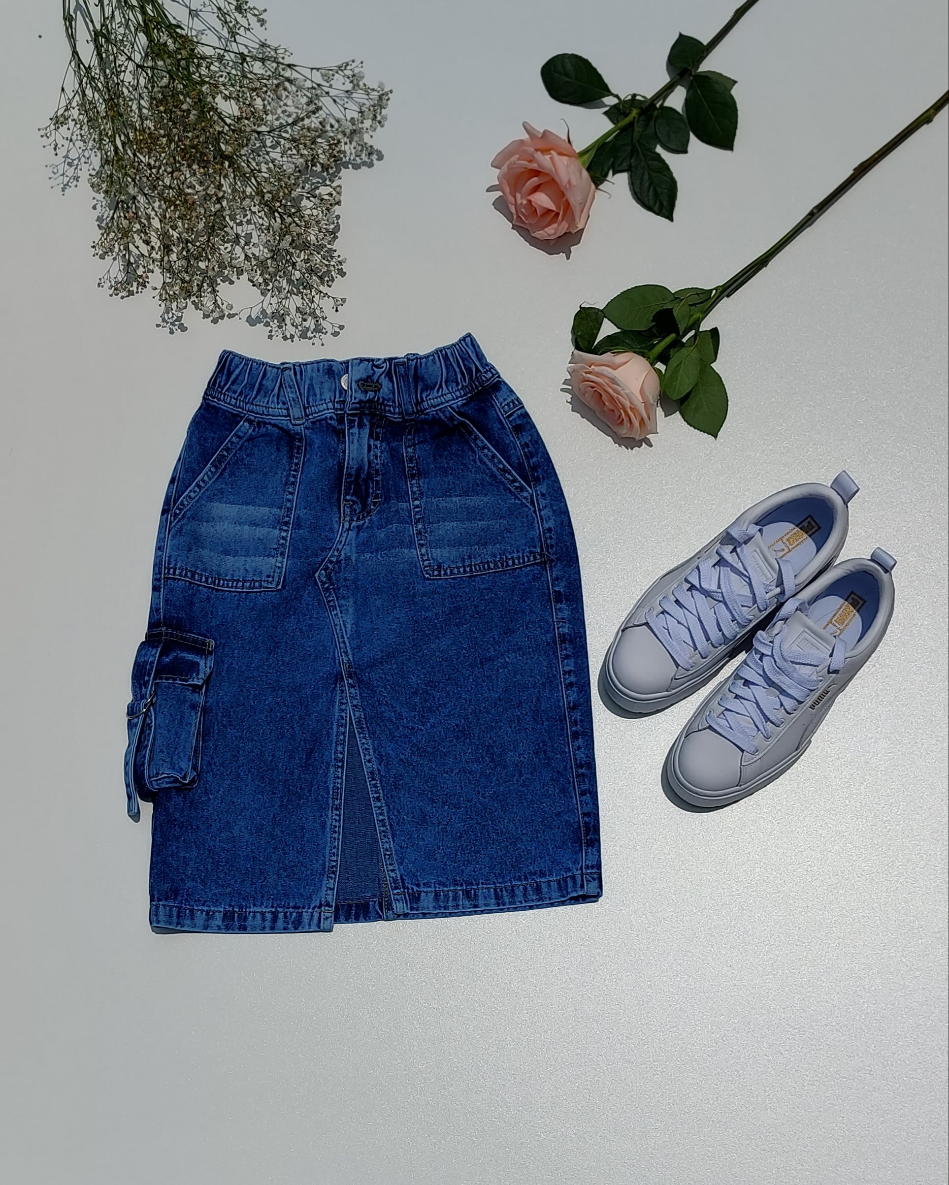 Falda midi cargo denim niñas - Imagen 4