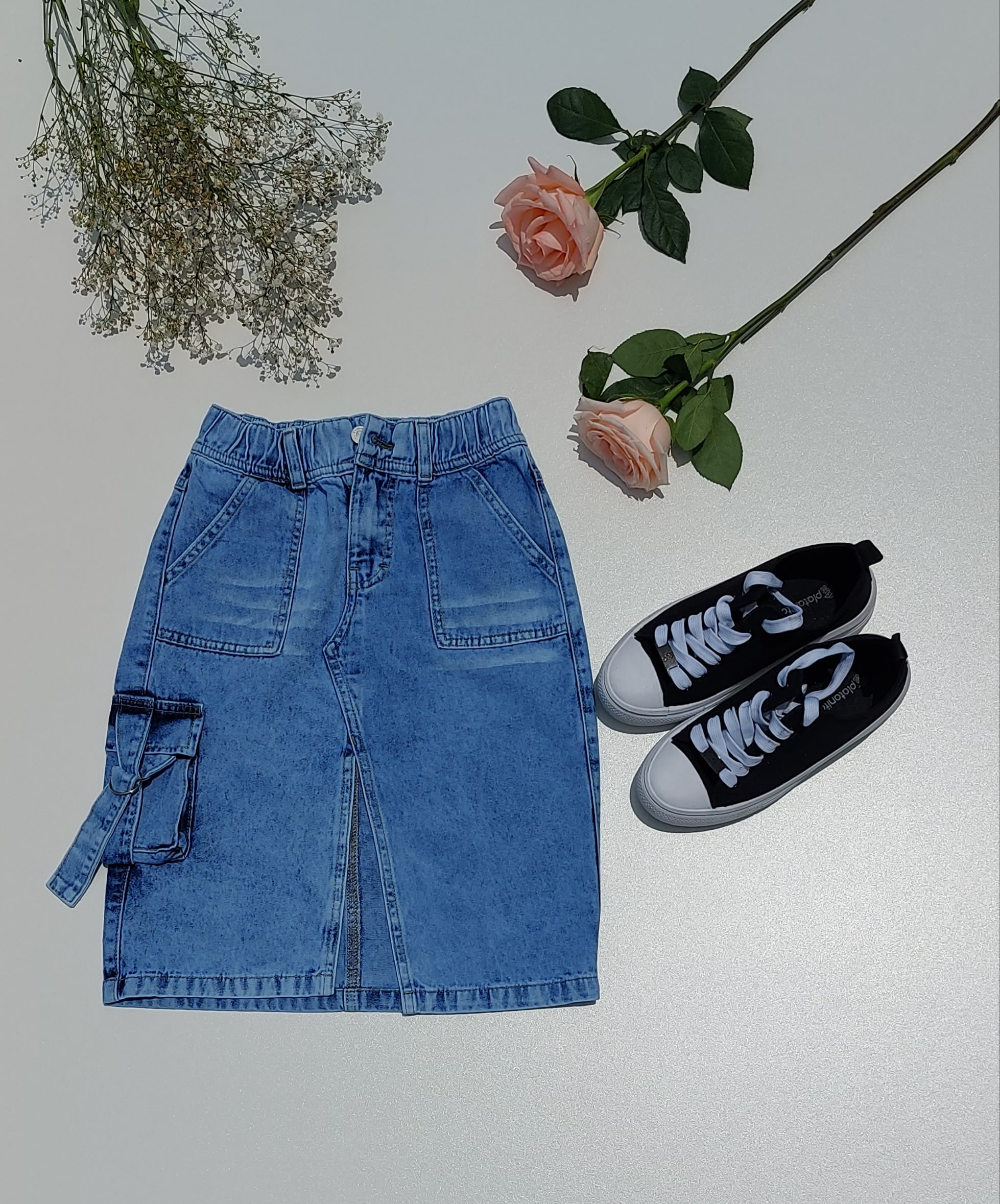 Falda midi cargo denim niñas - Imagen 8