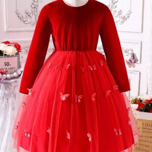 Vestido fiesta burdeo  con decoración De Mariposa En 3d Para Niñas