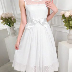 Vestido fiesta blanco con malla de estampados corazones