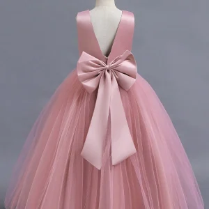 Vestido palo rosa de fiesta princesa con lazo largo trasero