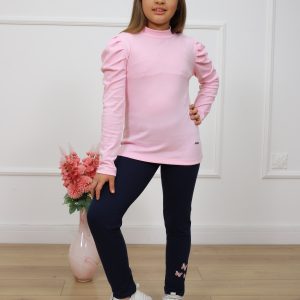 Polo niñas100% algodón pima cuello alto hombro fruncido
