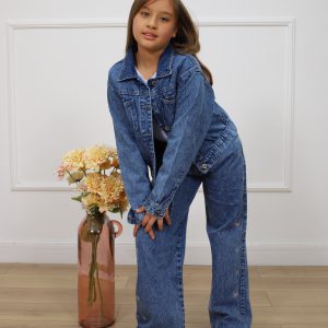 Casaca denim niñas 3 botones doble bolsillo