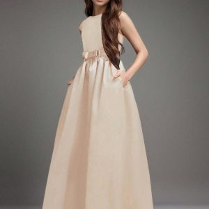 Vestido champan elegante glamour satén largo