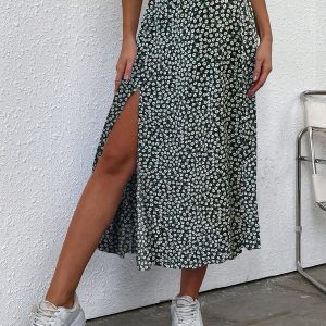 Falda midi con estampado floral muslo con abertura