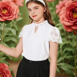 Blusa blanco casual elegante holgada cuello alzado