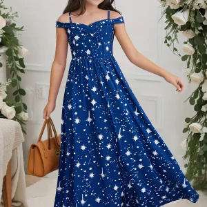 Vestido casual midi estampado estrellas hombros descubiertos