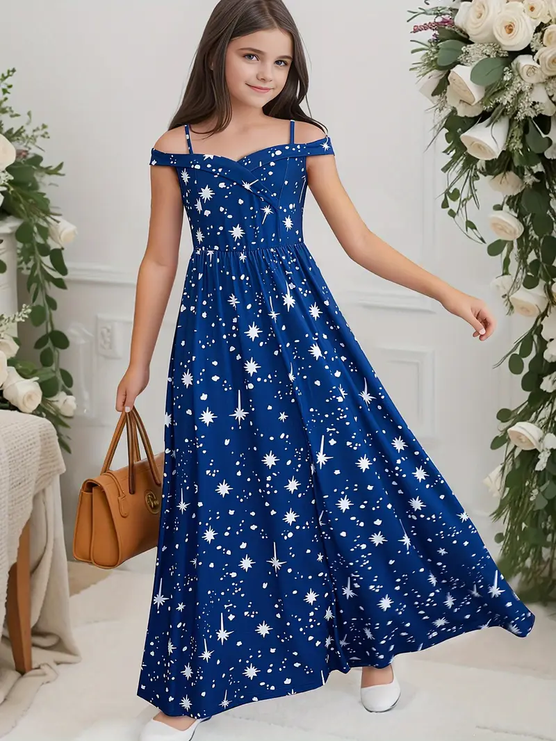 Vestido casual midi estampado estrellas hombros descubiertos