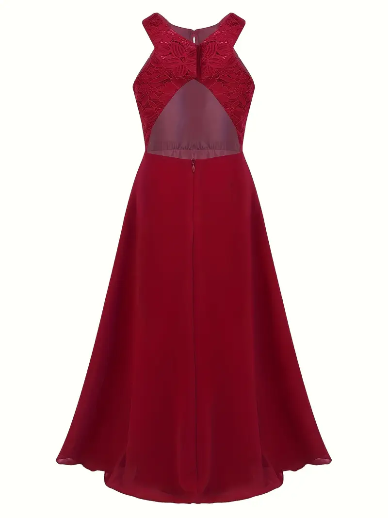 Vestido fiesta burdeos maxi elegante cuello Halter - Imagen 2