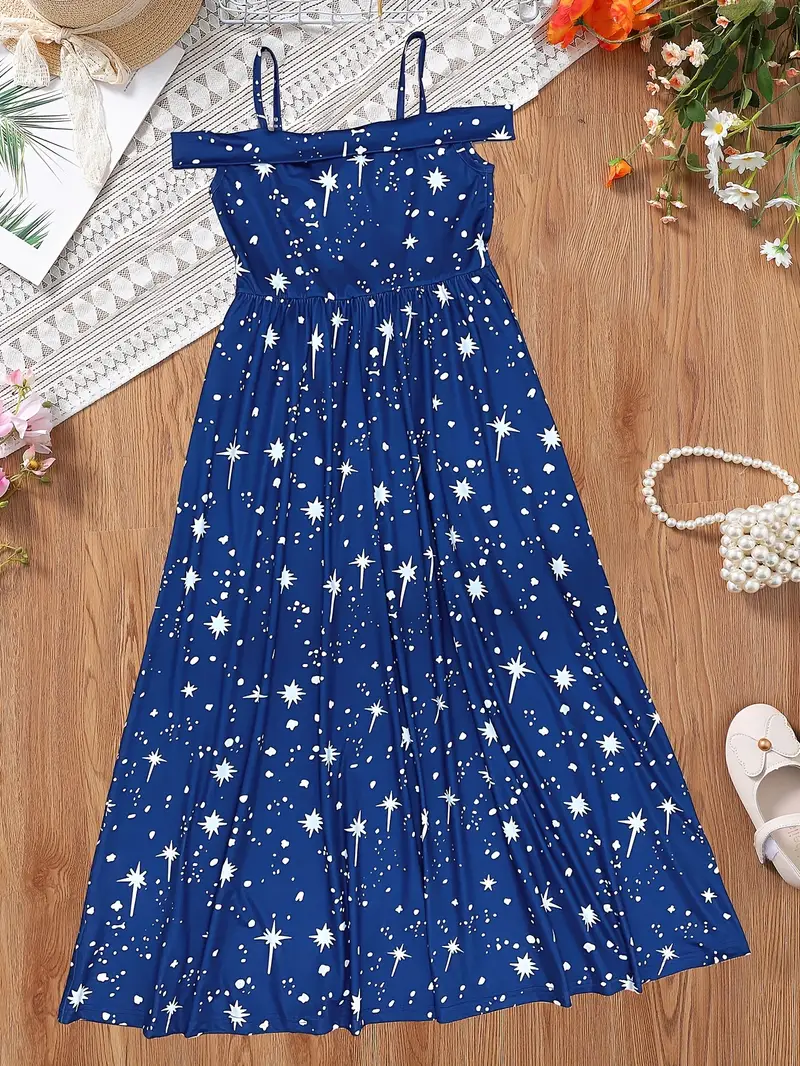 Vestido casual midi estampado estrellas hombros descubiertos - Imagen 2
