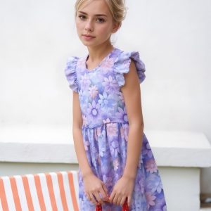 Vestido básico niñas chalis estampado floreado 100% algodón