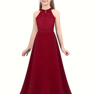 Vestido fiesta burdeos maxi elegante cuello Halter