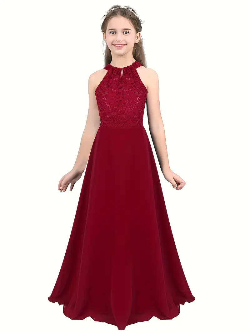 Vestido fiesta burdeos maxi elegante cuello Halter