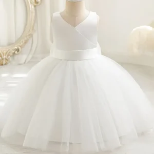 Vestido tutu fiesta niñitas blanco con lazo