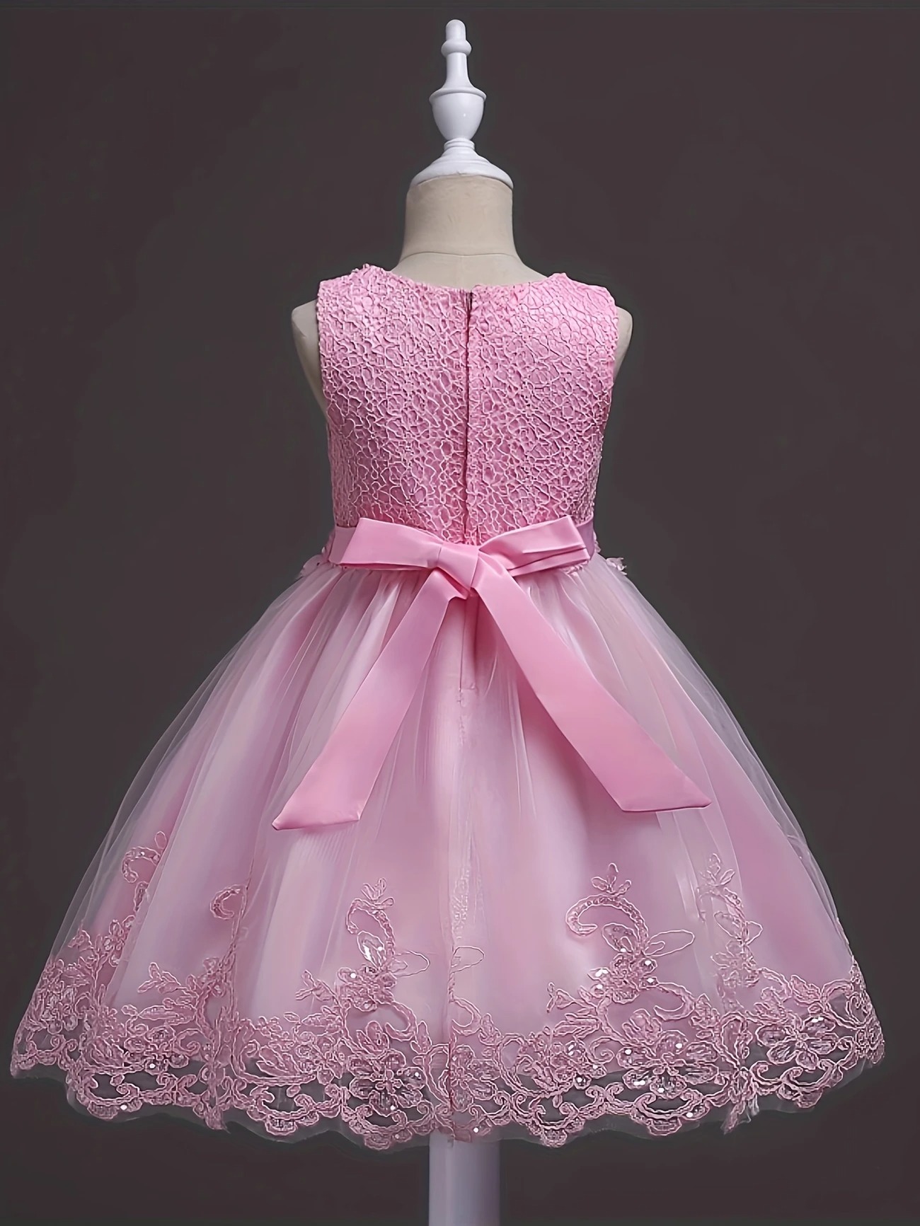 Vestido fiesta rosa tutu bordado floral rosa elegante con Bordado Floral - Imagen 2