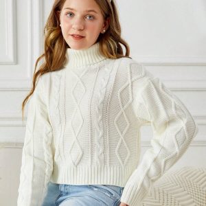 Chompa manga francesa cuello alto blanco
