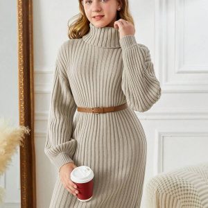 Vestido casual ajustado midi mangas abullonadas