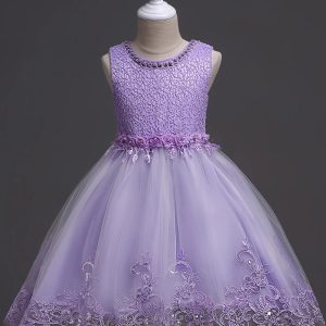 Vestido fiesta lila tutu bordado floral rosa elegante con Bordado Floral