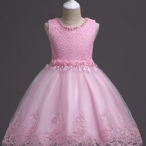 Vestido fiesta rosa tutu bordado floral rosa elegante con Bordado Floral