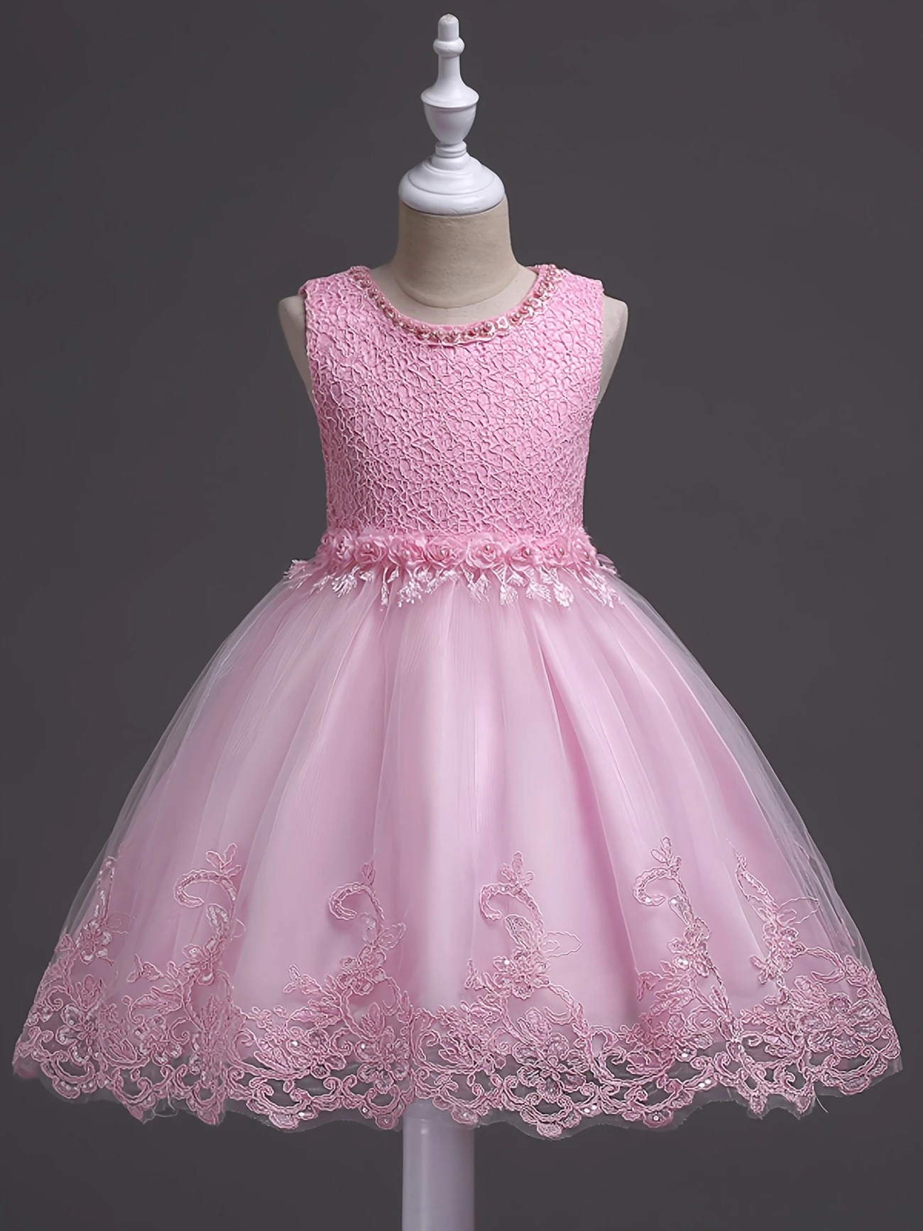 Vestido fiesta rosa tutu bordado floral rosa elegante con Bordado Floral