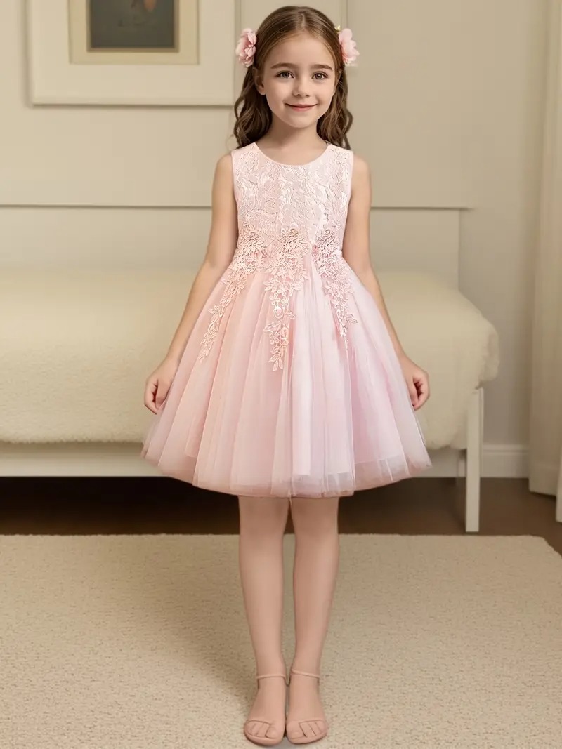 Vestido princesa rosa elegante detalle de encaje - Imagen 2