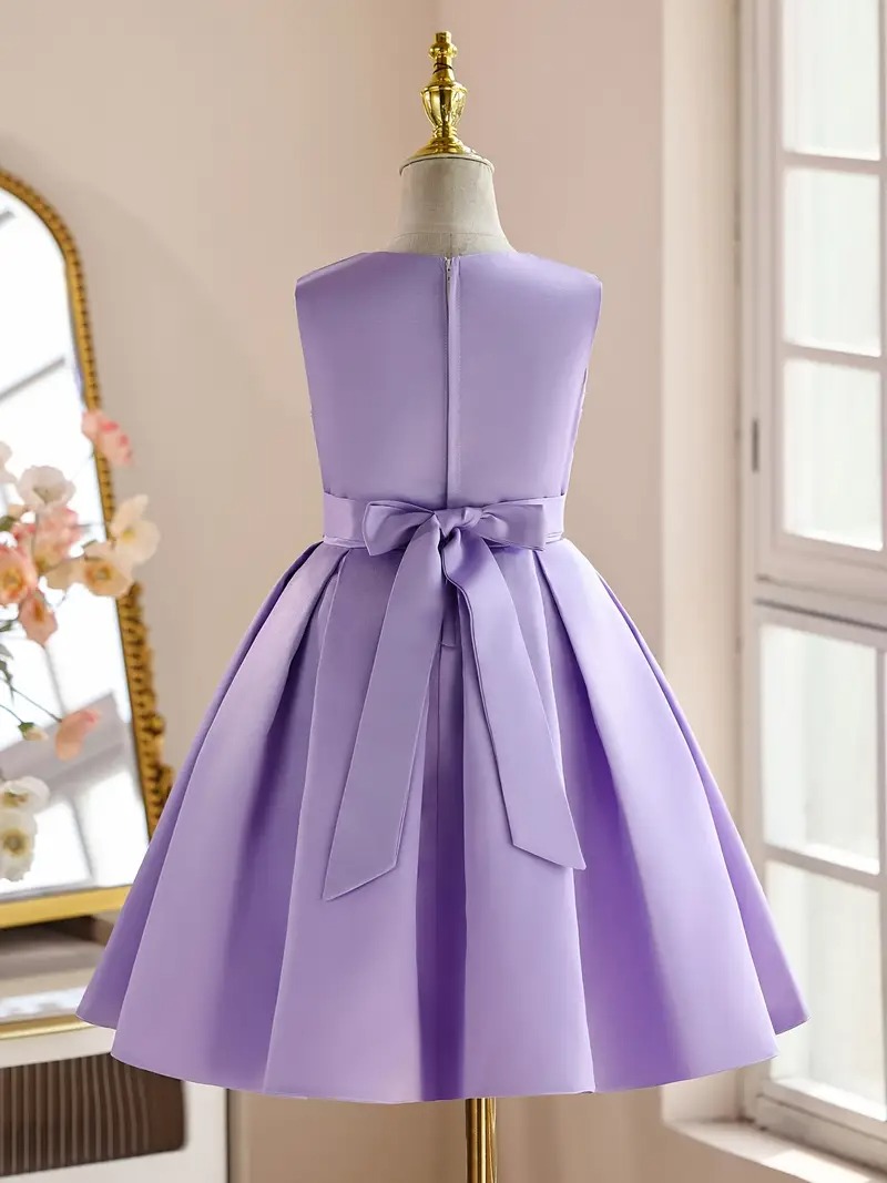 Vestido elegante color liso lila princesa lazo delantero - Imagen 4