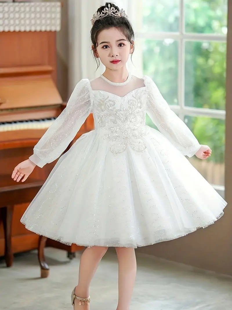 Vestido fiesta blanco con detalle encaje bordado y tul - Imagen 2