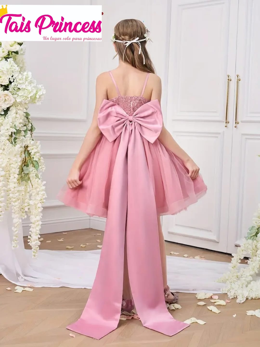 Vestido de fiesta princesa lentejuelas con gran lazo atrás - Imagen 2