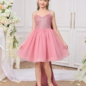 Vestido de fiesta princesa lentejuelas con gran lazo atrás