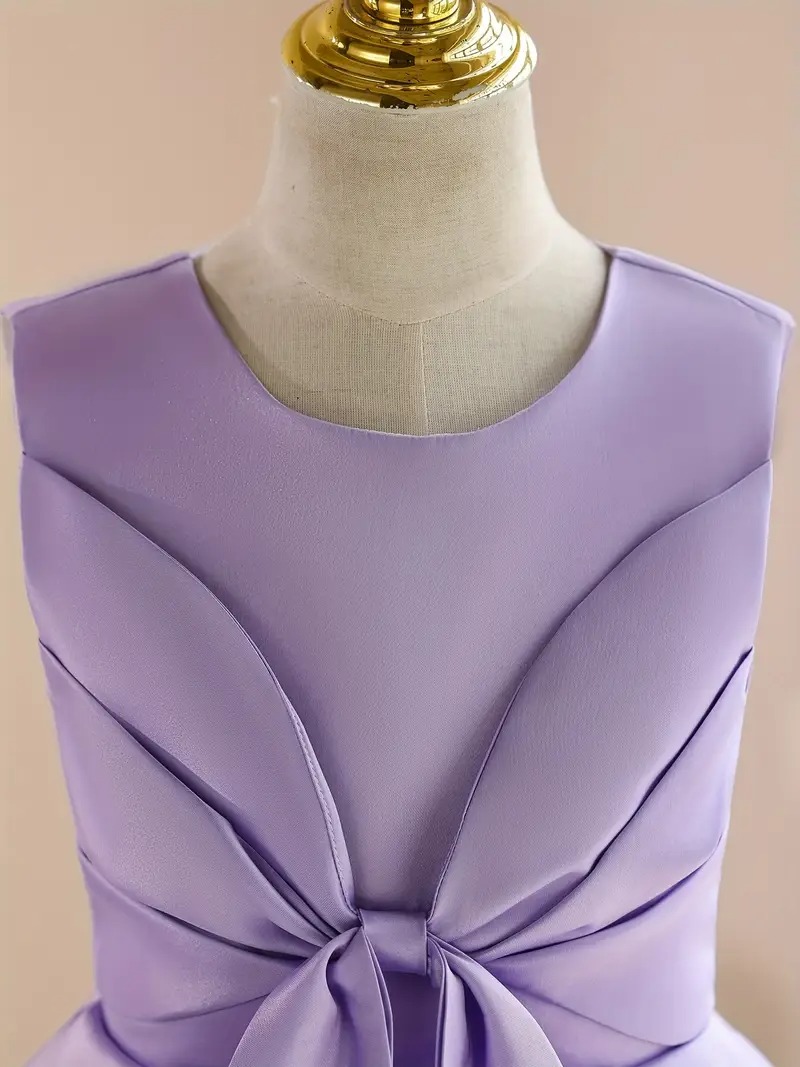 Vestido elegante color liso lila princesa lazo delantero - Imagen 7