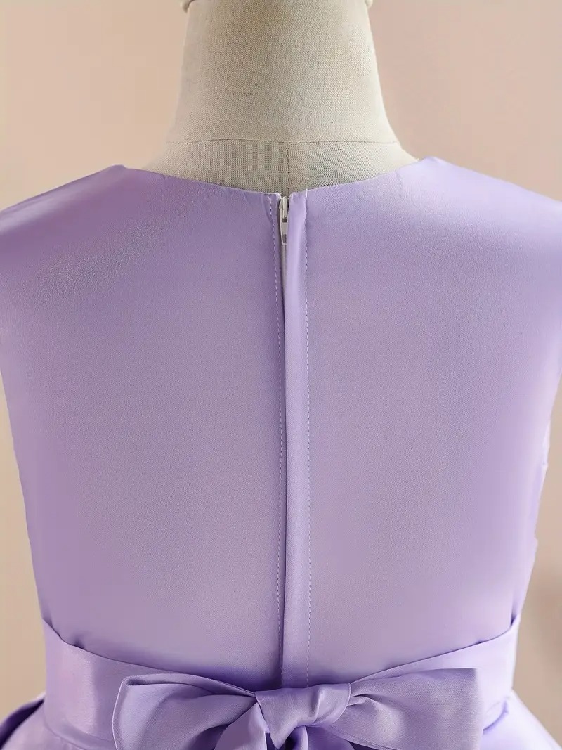 Vestido elegante color liso lila princesa lazo delantero - Imagen 5