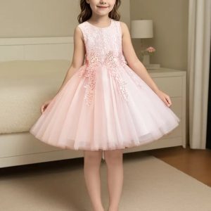 Vestido princesa rosa elegante detalle de encaje