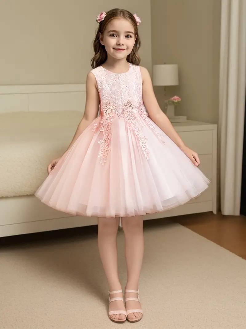 Vestido princesa rosa elegante detalle de encaje
