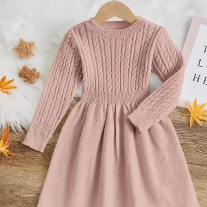 Vestido casual trenzado tejido palo rosa niñitas