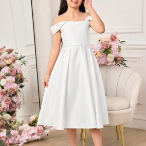 Vestido elegante satén blanco sin mangas niñas