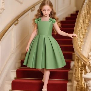 Vestido fiesta niñitas verde sin hombros