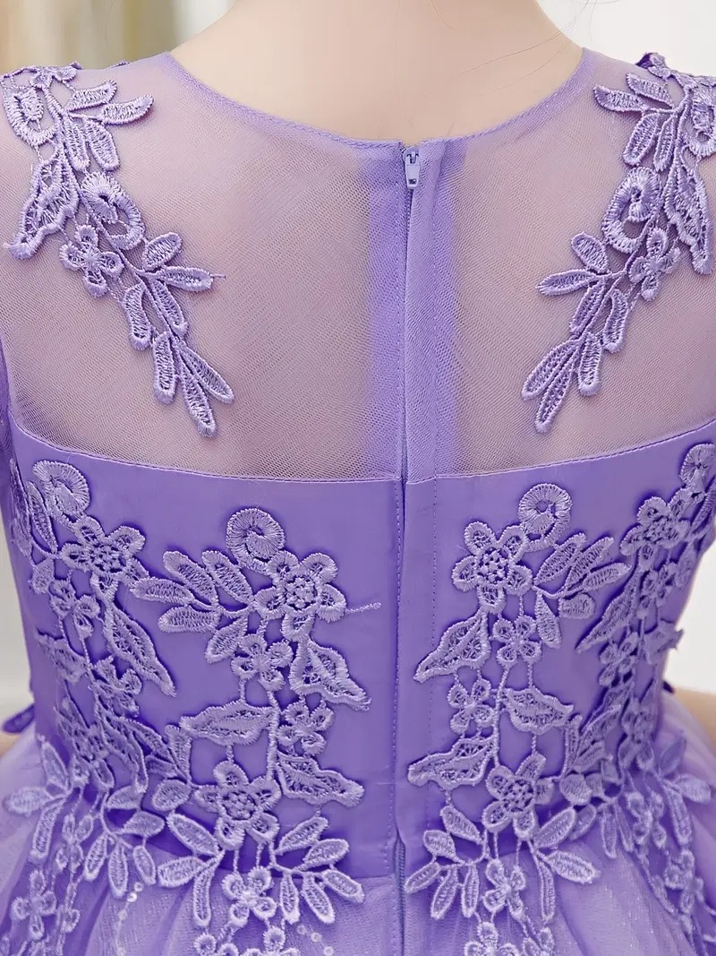Vestido de fiesta lila con encaje elegante manga 3/4 - Imagen 3