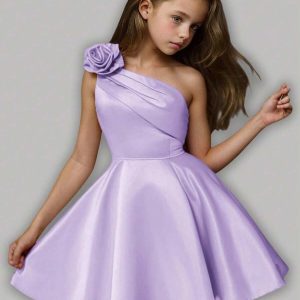 Vestido de fiesta de gala decoración floral 3d asimétrico elegante lila