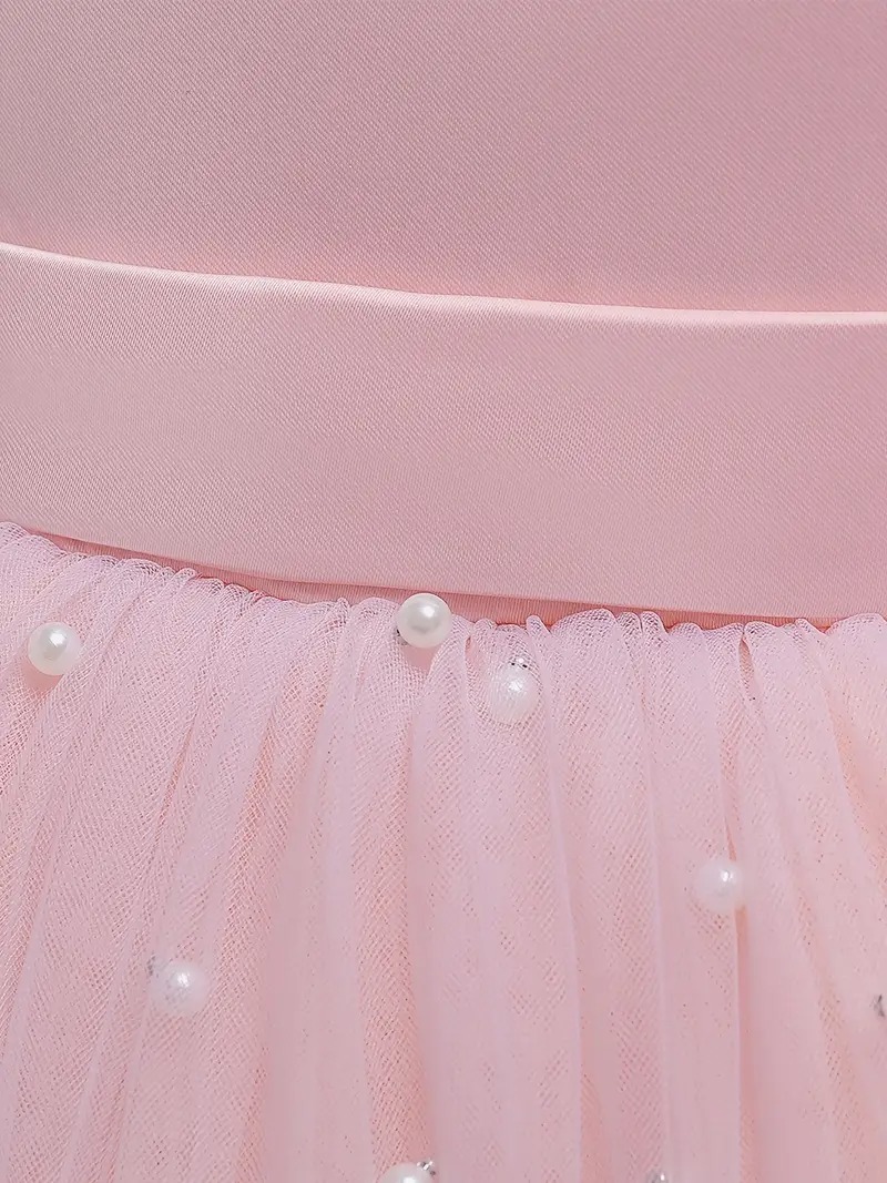 Vestido fiesta niñitas rosa de malla manga capa - Imagen 5