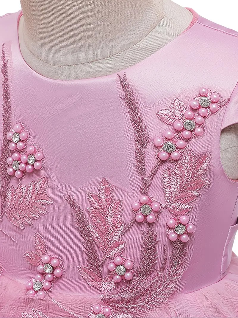 Vestido fiesta princesa bordado flores malla elegante - Imagen 4