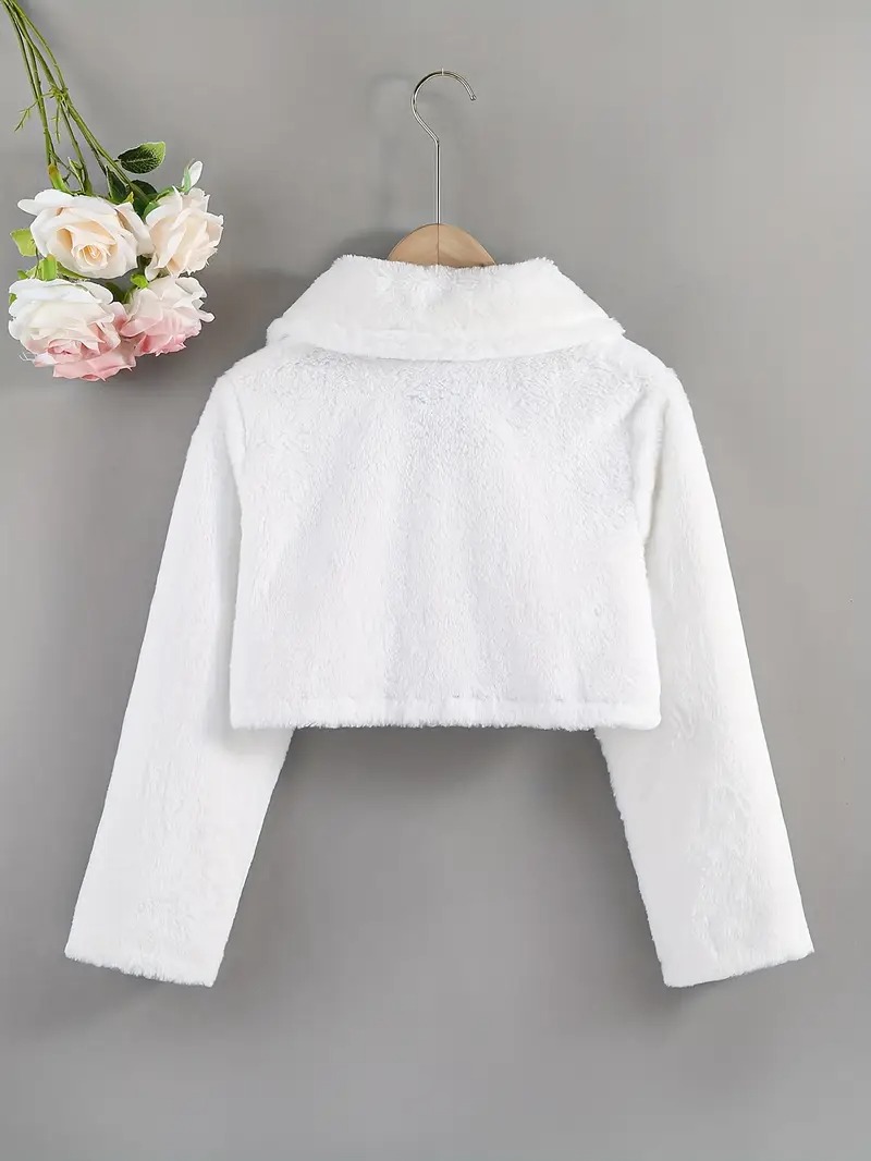 Bolero forrado con Fleece Blanco, textura suave, cuello encantador. - Imagen 3
