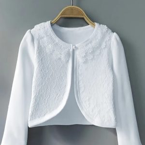 Bolero elegante blanco con encaje rosas