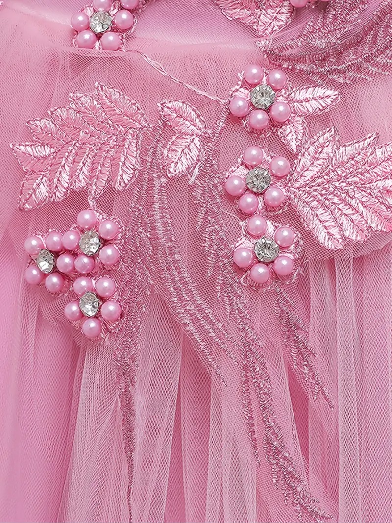 Vestido fiesta princesa bordado flores malla elegante - Imagen 3