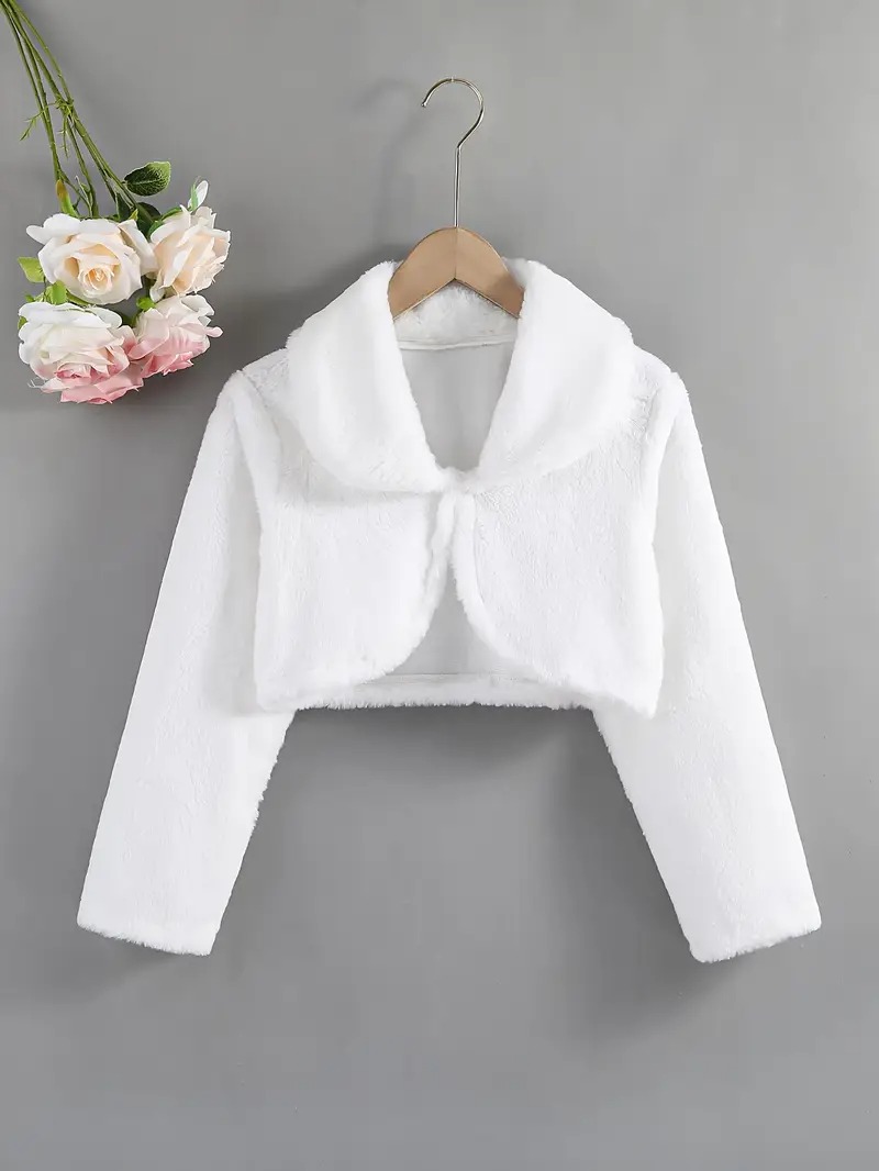 Bolero forrado con Fleece Blanco, textura suave, cuello encantador.