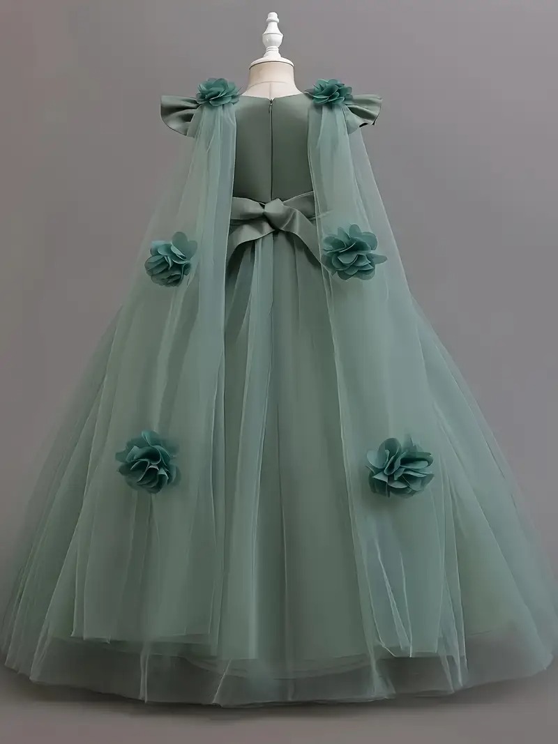 Vestido elegante de princesa con bordado floral manga rufled - Imagen 2