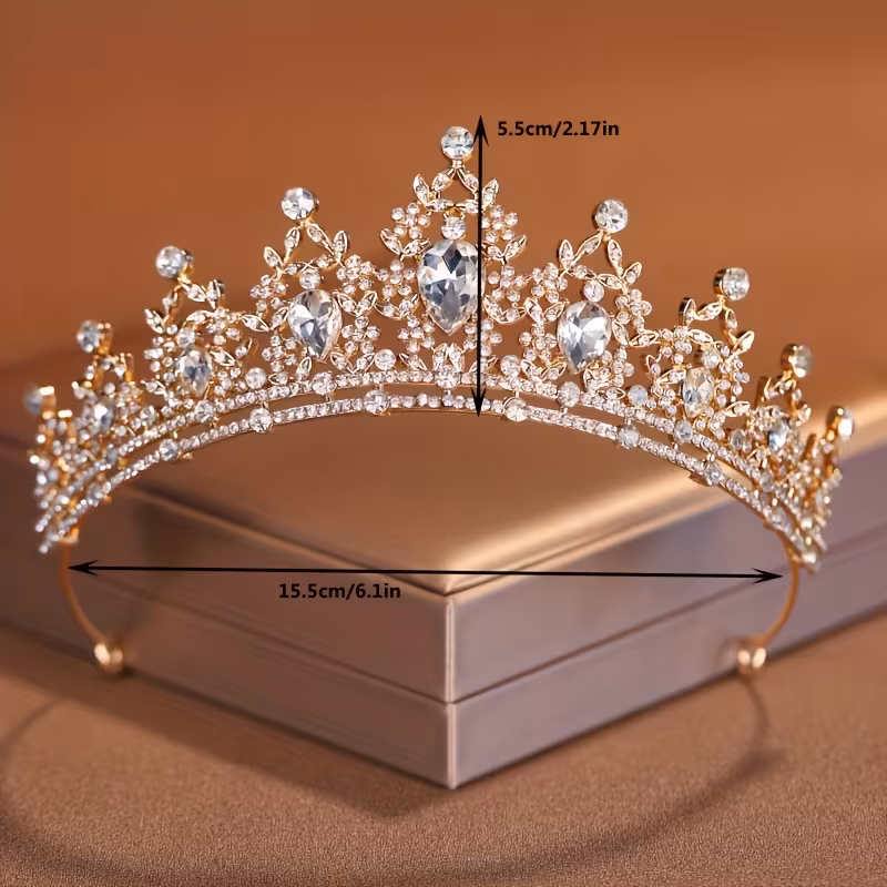 Corona princesa con pedrería brillantes dorada - Imagen 3