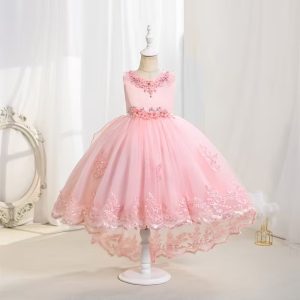 Vestido fiesta flores bordadas midi lentejuelas rosa