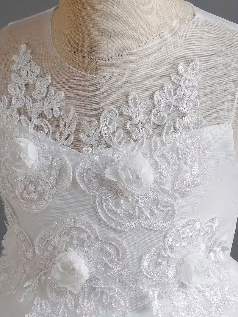 Vestido de fiesta blanco niñas aplique flores - Imagen 4